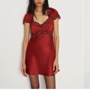 Reformation Burgundy Lace Mini Dress